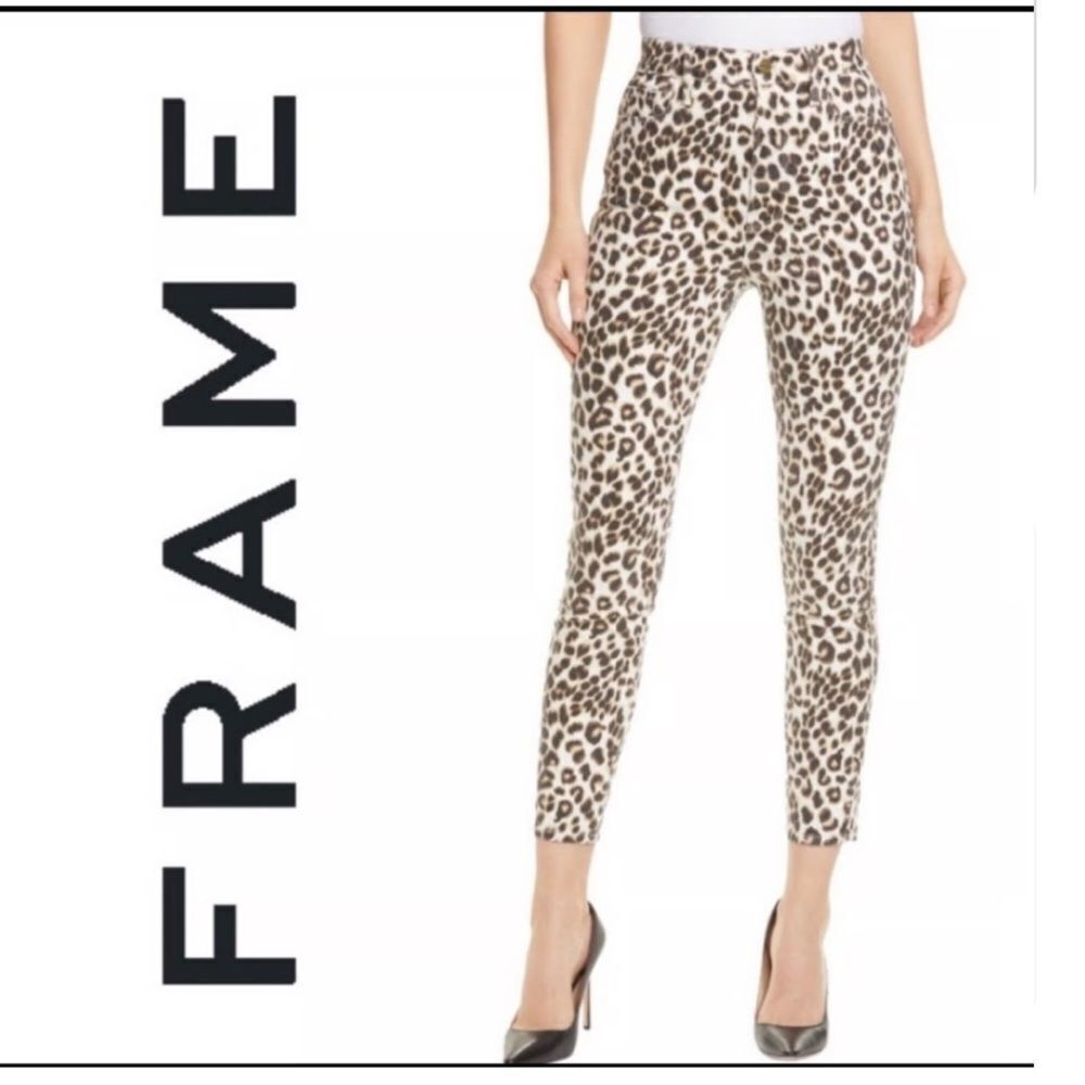 FRAME Ali Leopard Animal Print High Rise Cigarette Skinny Stretchy Jeans Sz 29